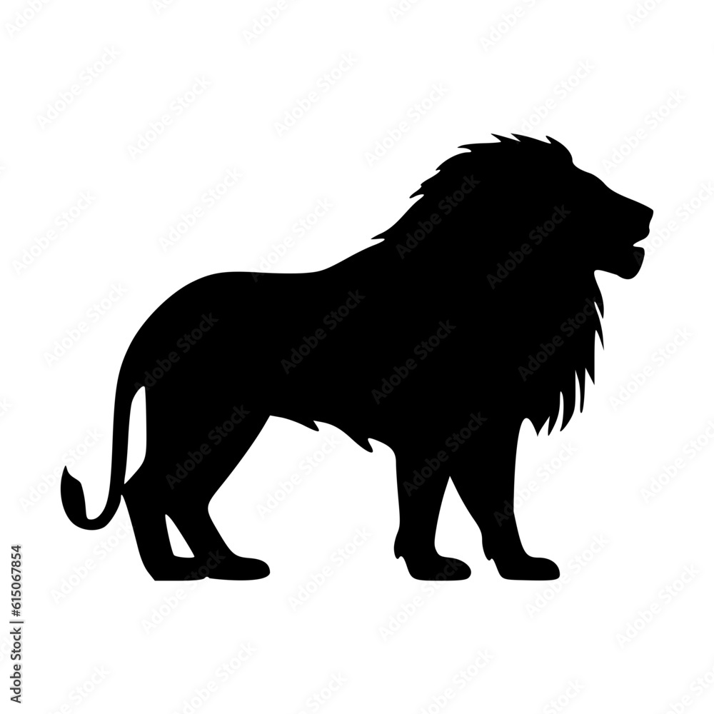 Obraz premium Standing lion silhouette monochrome vector illustration