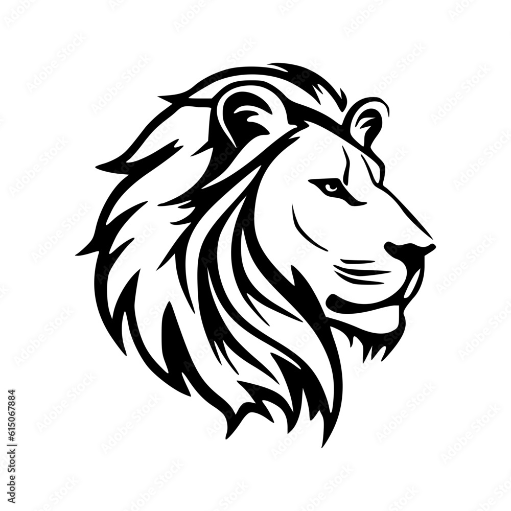 Lion side head black outlines monochrome vector illustration
