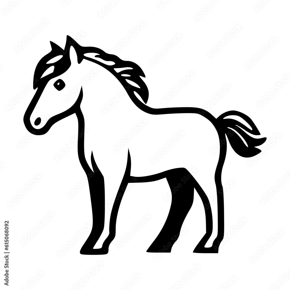 Standing horse black outlines monochrome vector illustration Standing horse black outlines monochrome vector illustration