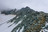 Mountaineers on the ridge towards the highest Austrian mountain Grossglockner. 