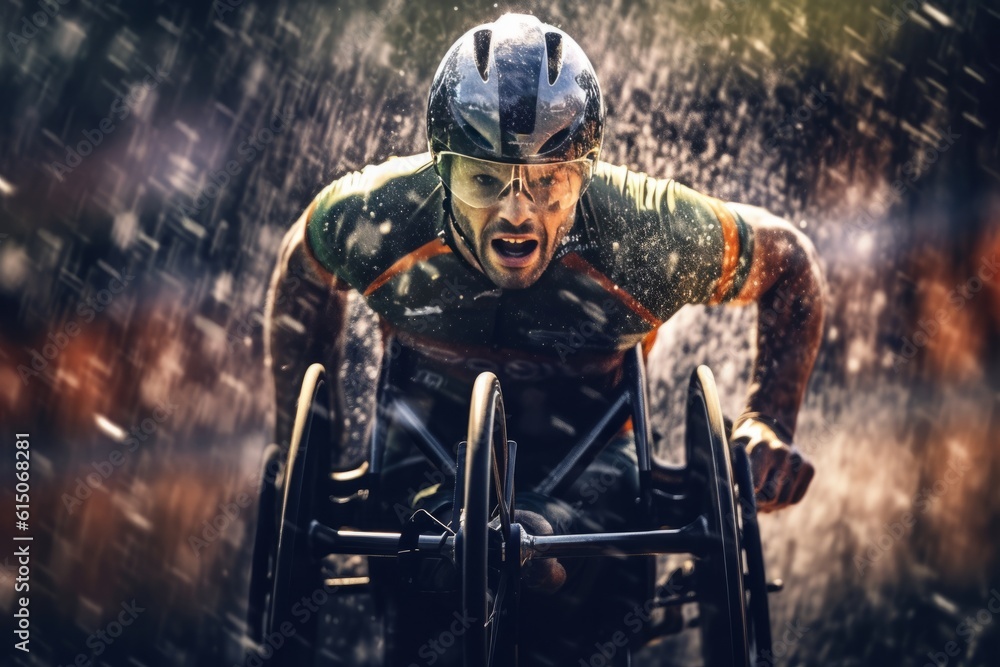 Fototapeta premium Disabled sportsman racing in a wheelchair