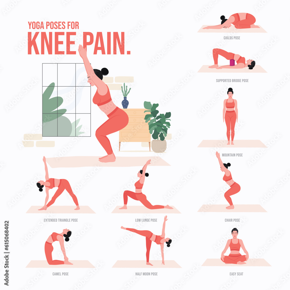 Yoga poses For Knee Pain. Young woman practicing Yoga pose. Woman workout fitness, aerobic and exercises.