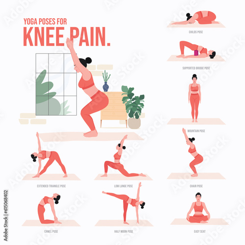 Yoga poses For Knee Pain. Young woman practicing Yoga pose. Woman workout fitness, aerobic and exercises.