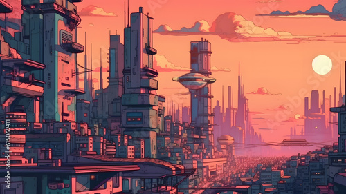 Cartoon Metropolis of the Future. Generative AI