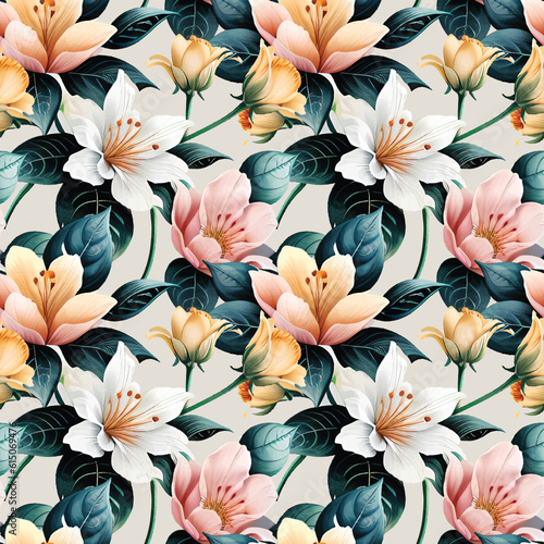 Fototapeta Naklejka Na Ścianę i Meble -  Floral shape watercolor seamless pattern.