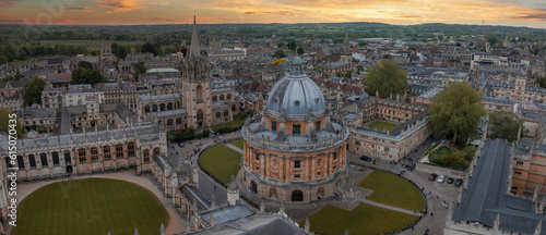 Aerial view over the city of Oxford with Oxford University. Radcliffe Camera and All Souls College, Oxford University, Oxford, UK photo