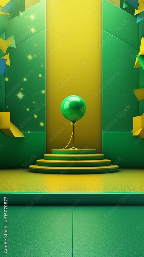 A green and yellow background with podium display to promote products and services. Generative AI. A green and yellow background with podium display to promote products and services. Generative AI.