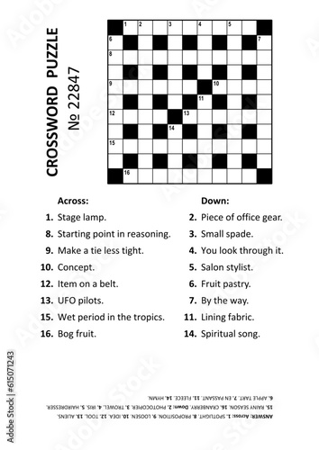 Crossword puzzle game № 22847. General knowledge, family friendly content. Answer included.
