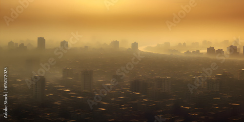 Urban landscape covered in layers of smog, revealing the harmful effects of air pollution