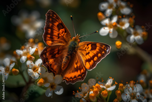 Beautiful butterfly in a flower. Generative AI © PIRMYN