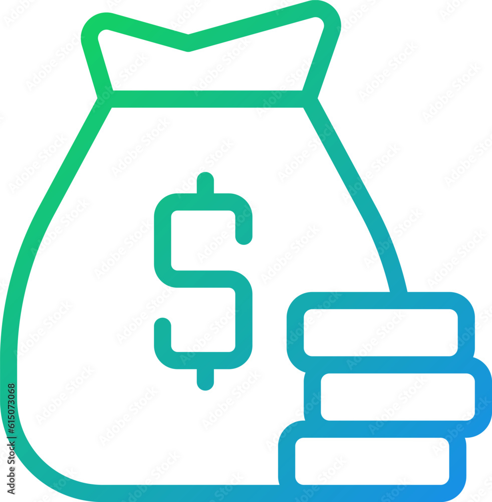 Obraz premium Loan pixel perfect gradient linear vector icon. Bag of money. Banking and finance. Financial operations for business. Thin line color symbol. Modern style pictogram. Vector isolated outline drawing
