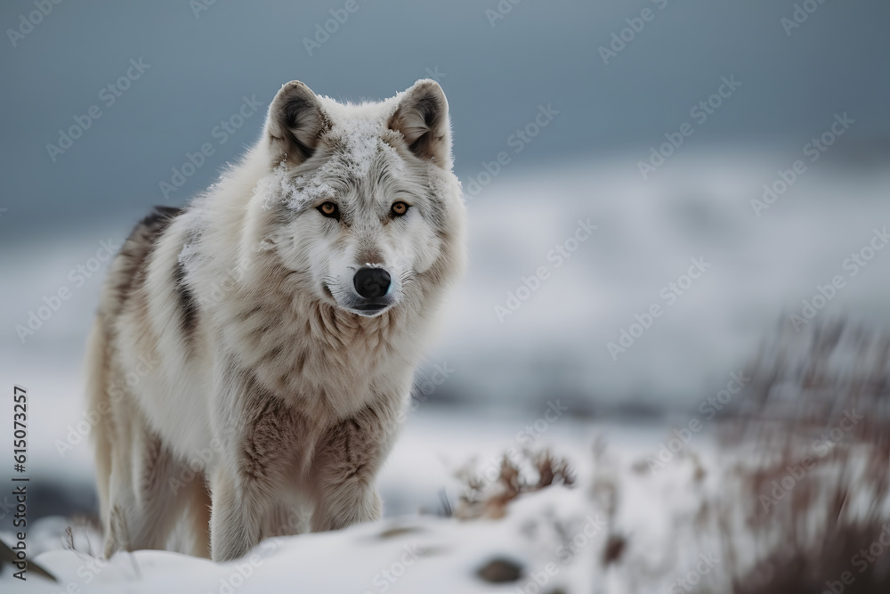A wolf in a snowy landscape. Generative AI A wolf in a snowy landscape. Generative AI