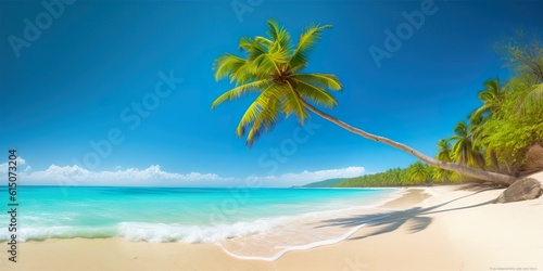 Tropical beach with trees and teal waters with blue skies © Creative Clicks