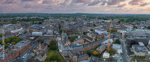 Aerial view over the city of Oxford with Oxford University and other medieval buildings. Travel photography concept. © Aerial Film Studio