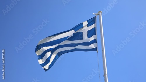 Flag of Greece waving in the wind. Slow motion