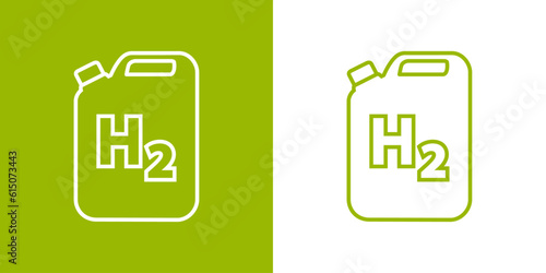 Container con gas hidrógeno. Botella lineal con texto h2. Combustible alternativo ecológico