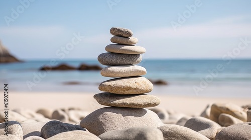 Pyramid of stones at a tropical beach
