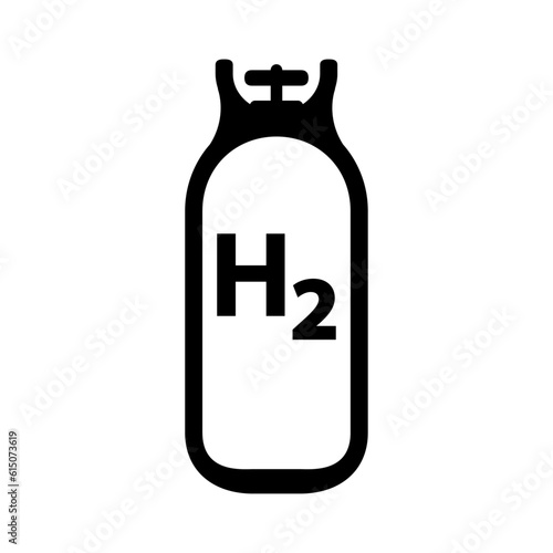 Cilindro con gas hidrógeno a presión. Botella con texto h2. Combustible alternativo ecológico