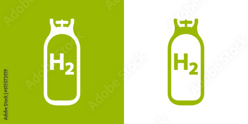 Cilindro con gas hidrógeno a presión. Botella con texto h2. Combustible alternativo ecológico