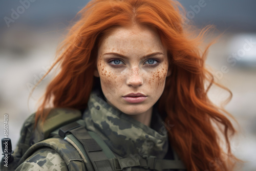 Image of army redhead young woman