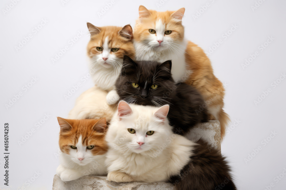 Studio shot of a stack of cute cats