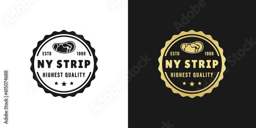 NY Strip Steak logo or NY Strip Steak label vector isolated in flat style. Best NY Strip Steak logo or label for product packaging design element. NY Strip Steak seal for packaging design element.