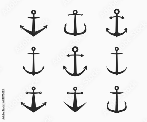 Anchors icons set. Anchor vector symbol. Nautical symbol. Simple anchor icon collection