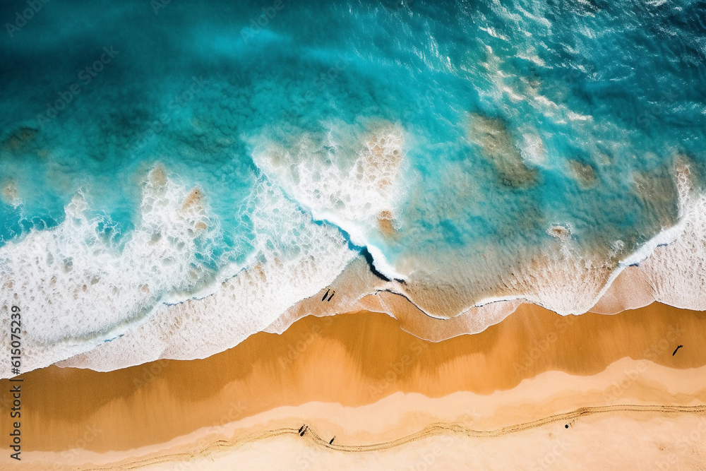 Aerial view of waves crashing into the shore of a paradisiacal beach Aerial view of waves crashing into the shore of a paradisiacal beach