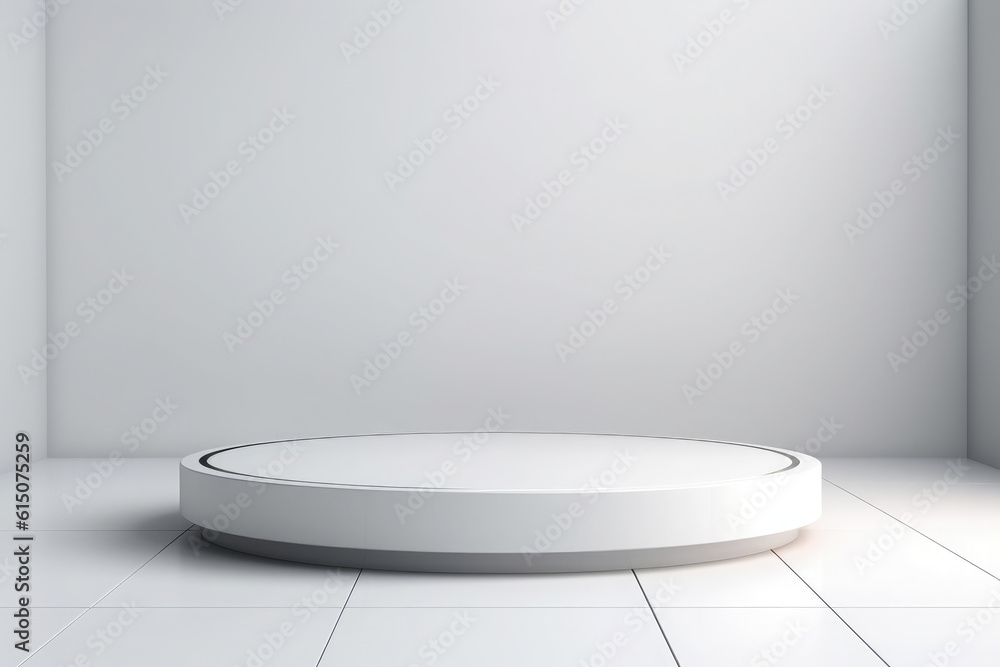 Gray empty podium on the a white-gray wall. Premium class podium,showcase, display case.The background can be used for mounting, presentation or displaying your products.Generative AI Gray empty podium on the a white-gray wall. Premium class podium,showcase, display case.The background can be used for mounting, presentation or displaying your products.Generative AI