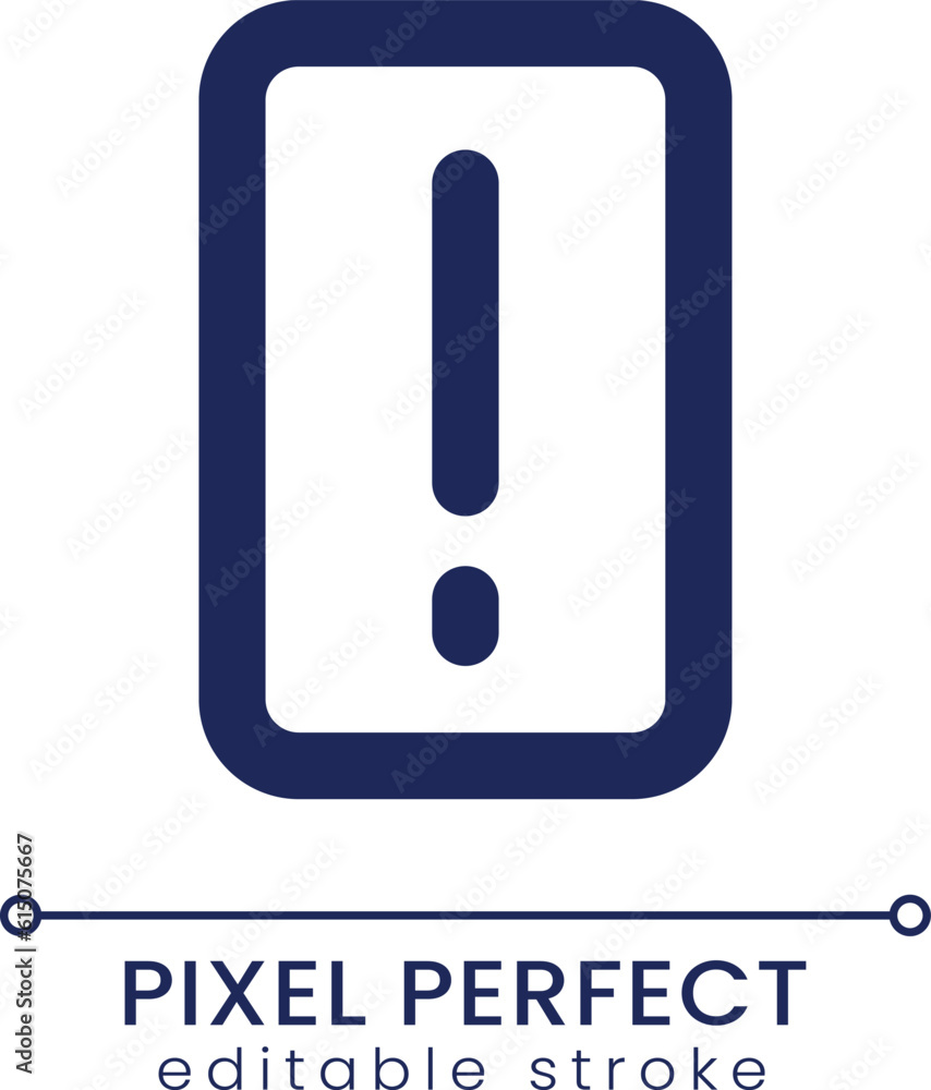Exclamation mark pixel perfect linear ui icon. System error. Require attention. GUI, UX design. Outline isolated user interface element for app and web. Editable stroke. Poppins font used Exclamation mark pixel perfect linear ui icon. System error. Require attention. GUI, UX design. Outline isolated user interface element for app and web. Editable stroke. Poppins font used