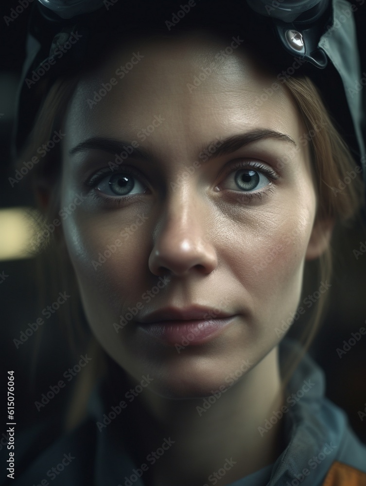 portrait of a young woman worker in manufacture, AI generative