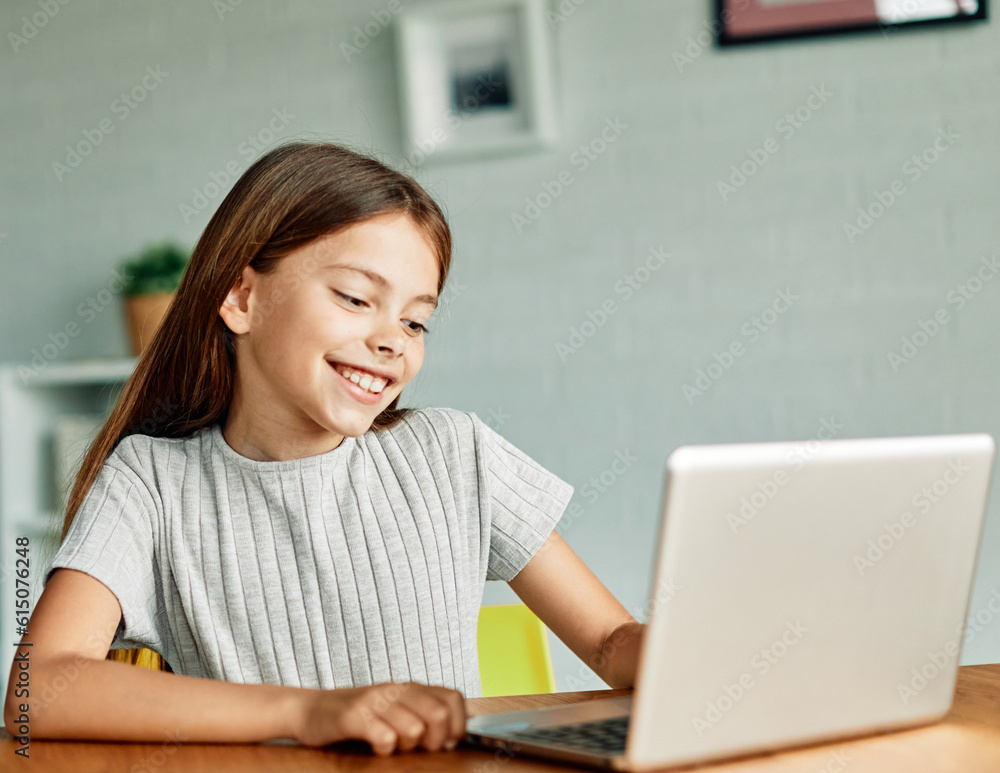 child laptop computer technology home girl education homework teenage ...