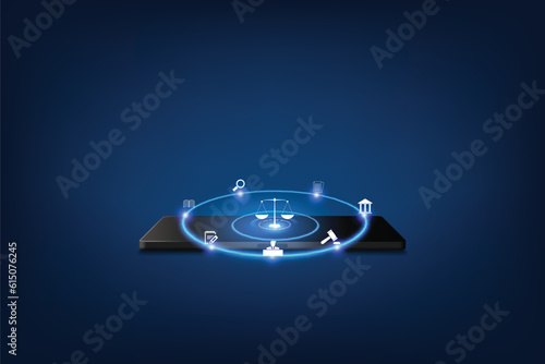 Tablet with Tablet  information technology internet digital justice law Labor Law Lawyer Legal Business Concept. vector illustration.