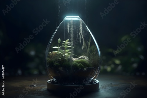 Wallpaper Mural Volumetric drop with an ecosystem inside the backgorund. AI Generative  Torontodigital.ca