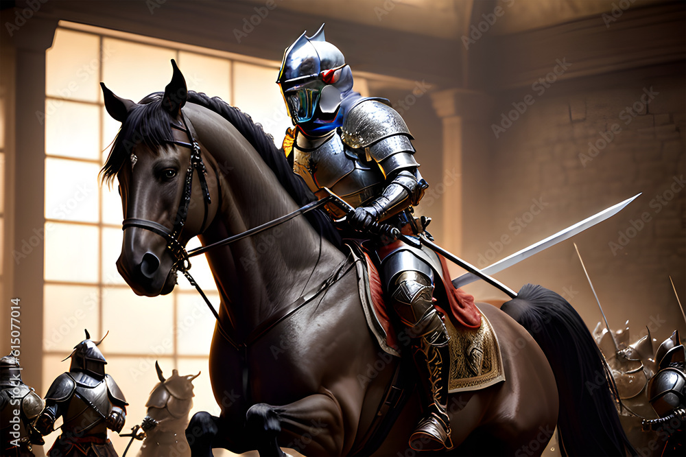 Naklejka premium Epic Battle: The Knight's Valor Against Goblins in Ultra-Detailed Splendor