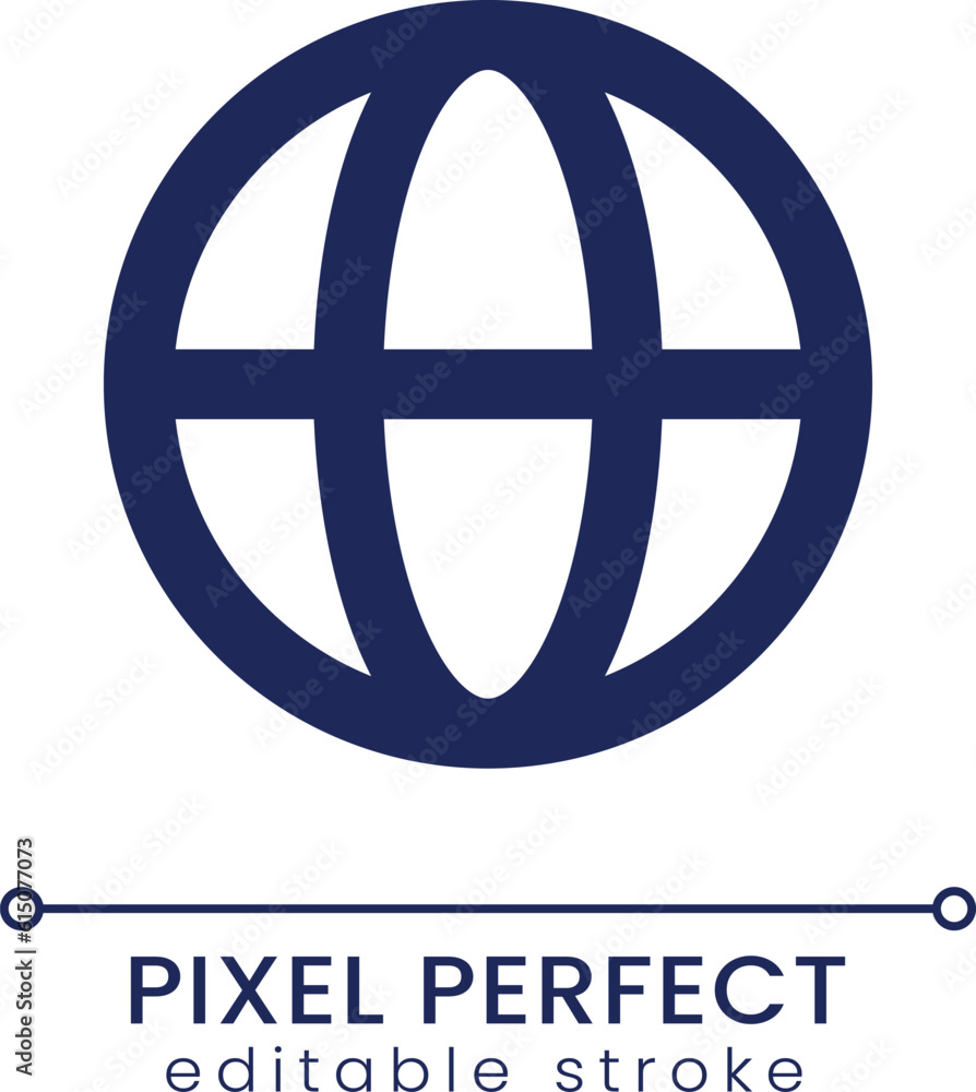 Globe pixel perfect linear ui icon. Choose language. Software settings ...