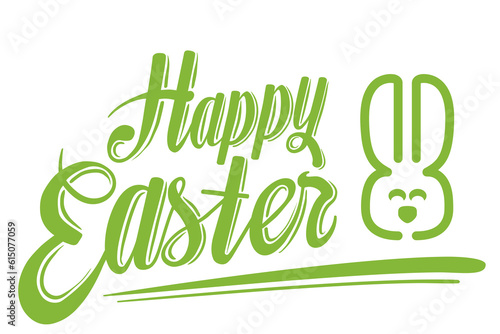 Digital png illustration of green happy easter text and bunny on transparent background