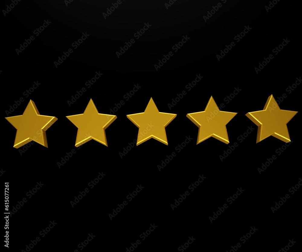 Five gold stars in the black background 3d rendering Five gold stars in the black background 3d rendering