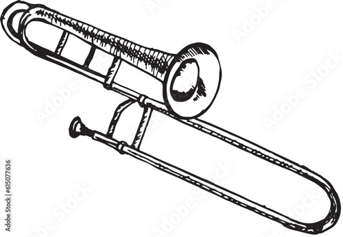 Tuba jazz musical instrument vector illustration isolated. Pipe symphony orchestra woodwind instrument ink hand drawn. Black white element for design wrapping, postcard, brochure, invitation