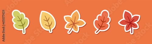 Cute autumn leaves sticker design vector illustration set.