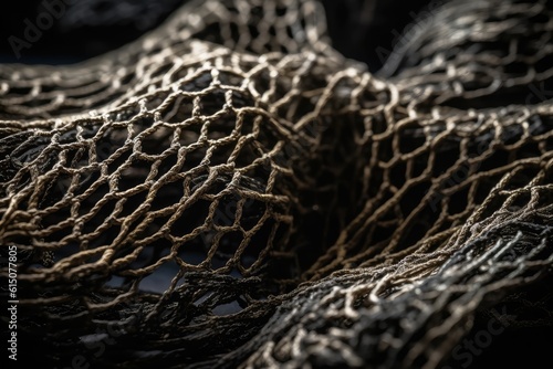 Weaving fishing net close-up. Old rustic background. Generative AI