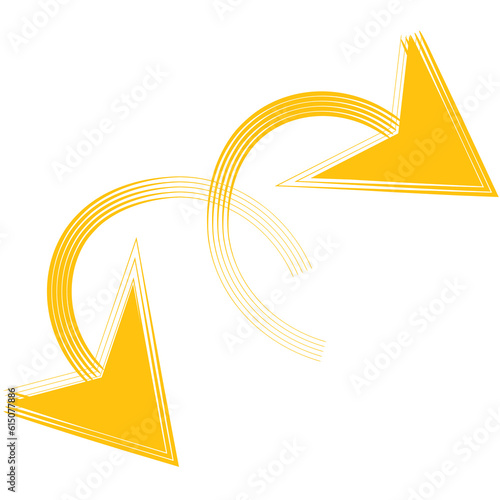 Digital png illustration of two yellow arrows on transparent background