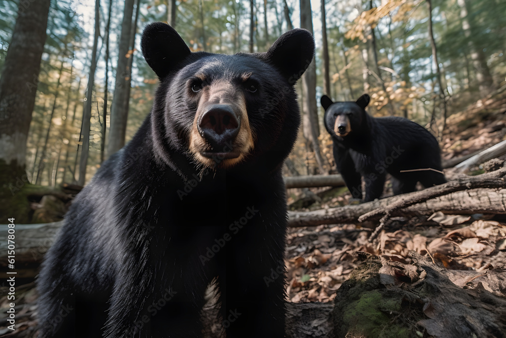 Fototapeta premium Black bears in nature. Generative AI