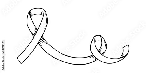 Ribbon for cancer awareness day. Female cancer awareness symbol. Sketch vector illustration isolated in white background