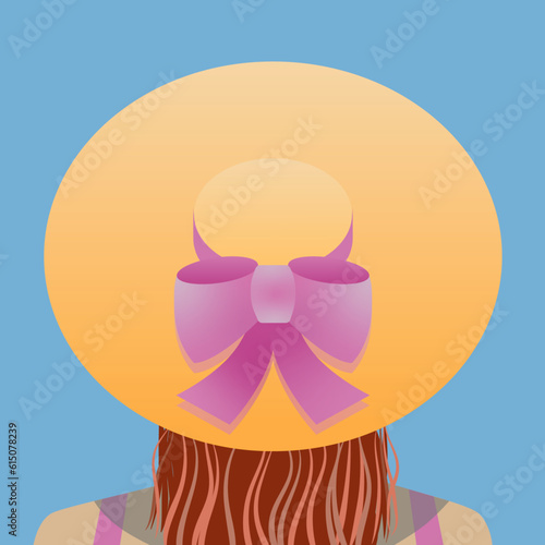 woman wearing a large sunhat for protection on a sunny day flat vector style illustration in pastel colors