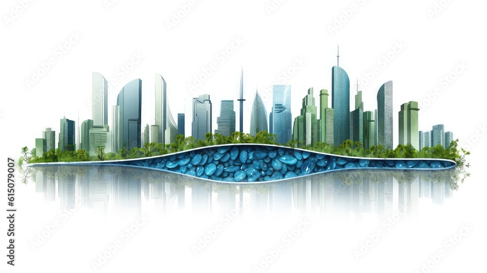 Fototapeta premium City on the river double exposure illustration - Generative AI.