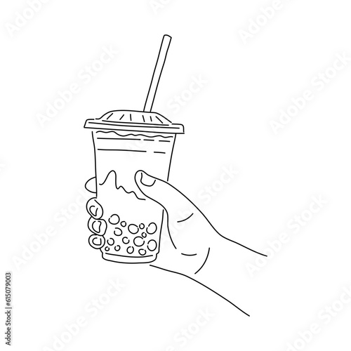 Hand drawn bubble milk tea illustration isolated on background. Vector.