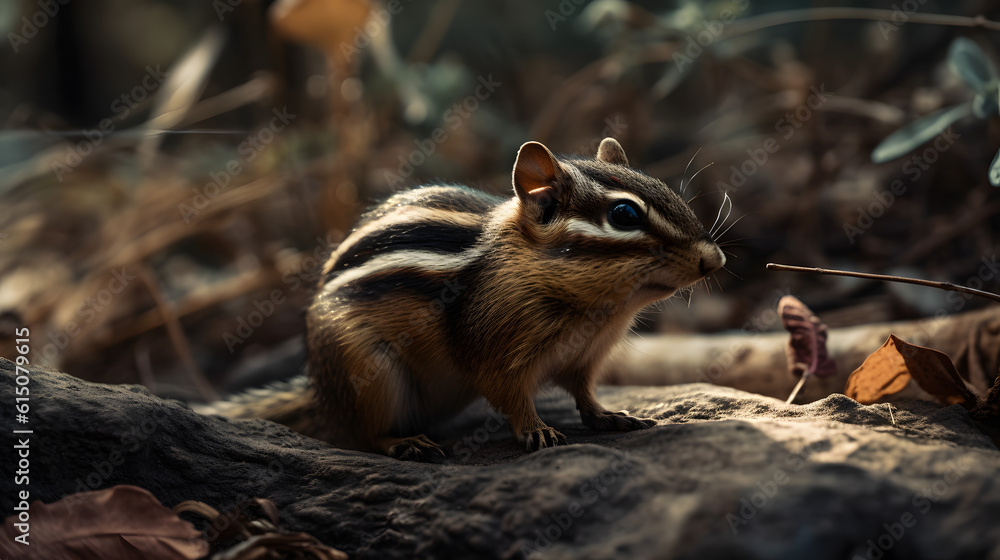 A chipmunk in a temperate forest. Generative AI A chipmunk in a temperate forest. Generative AI