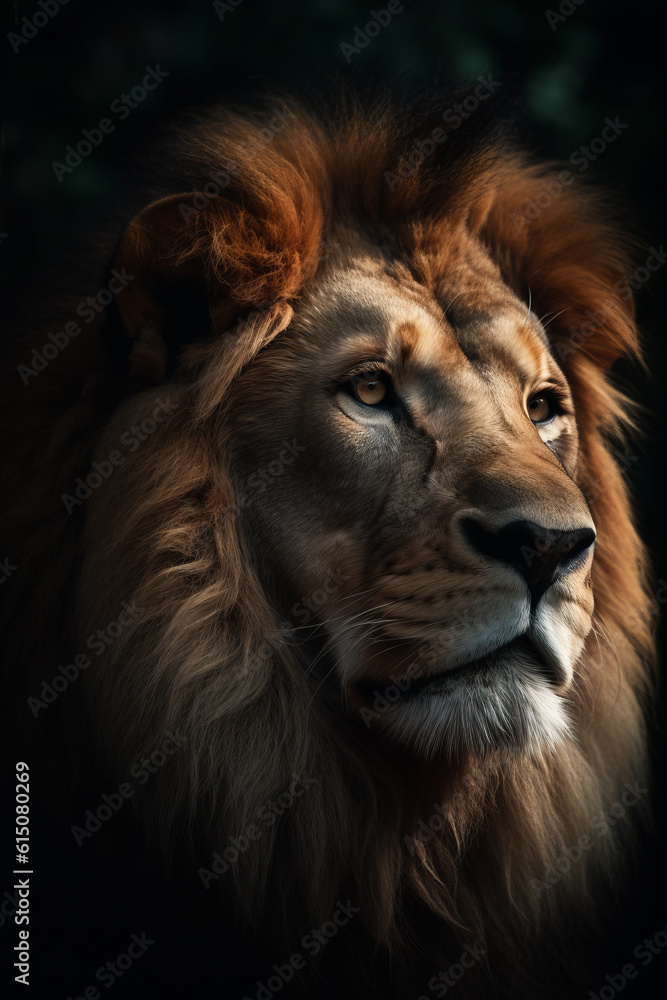 Portrait of Lion Dramatic and Cinematic Lighting Photography, Generative AI