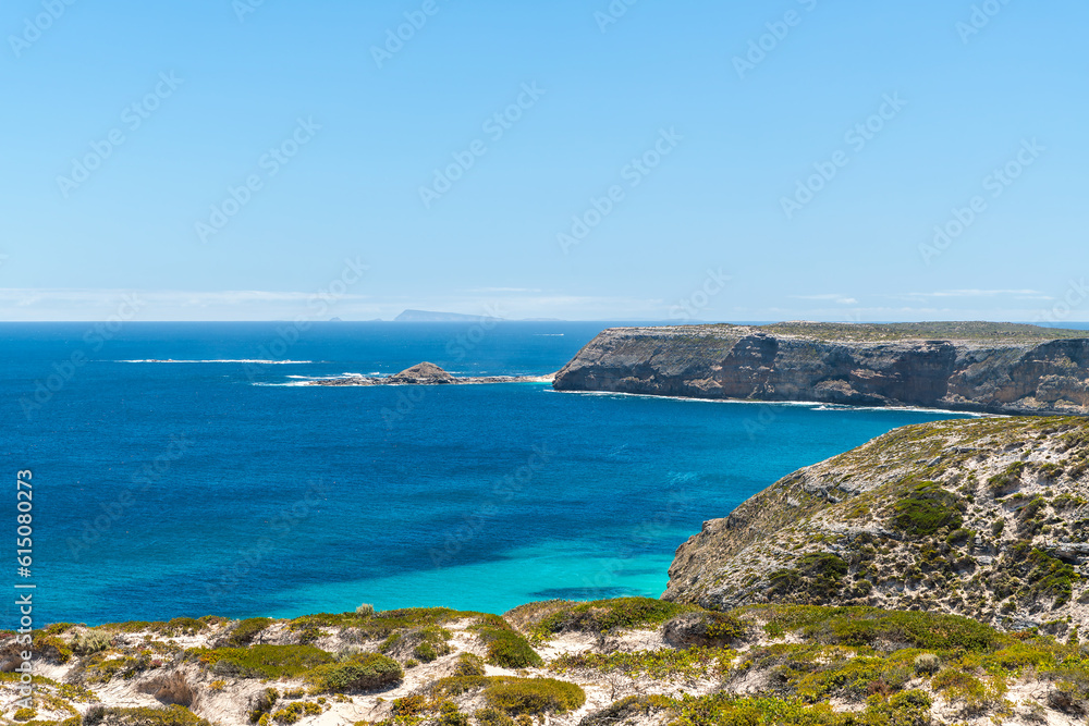 Innes National Park coastline viewed from Cape Spencer on a bright day, Yorke Peninsula, South Australia